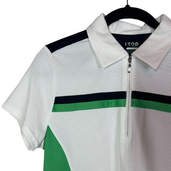Women's Izod Cool FXG Short Sleeve 1/4 Zip Top White Black Green Y2K Style Sz M - Picture 3 of 6